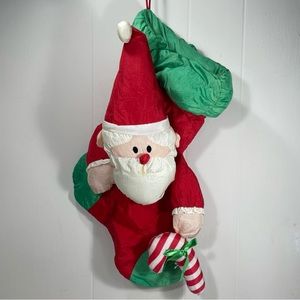 Santa Head CHRISTMAS STOCKING W Figure Nylon / Parachute Type Material Roomy